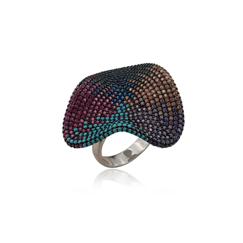 New Multi Color Summer Collection Statement Women Ring 925 Sterling Silver Gradient Pave Unique Design Ladies Rings for Each