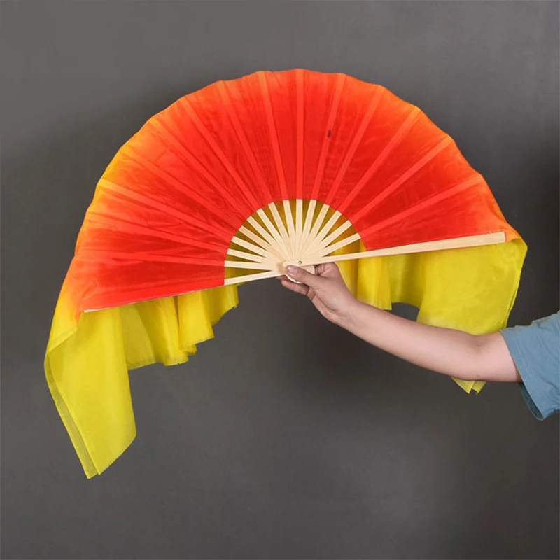 One Pair Bellydance Silk Fan Veils Light Weight Flowy Belly Dance Costume Accessory Props Red Yellow Fire Flame Extra Long 86cm