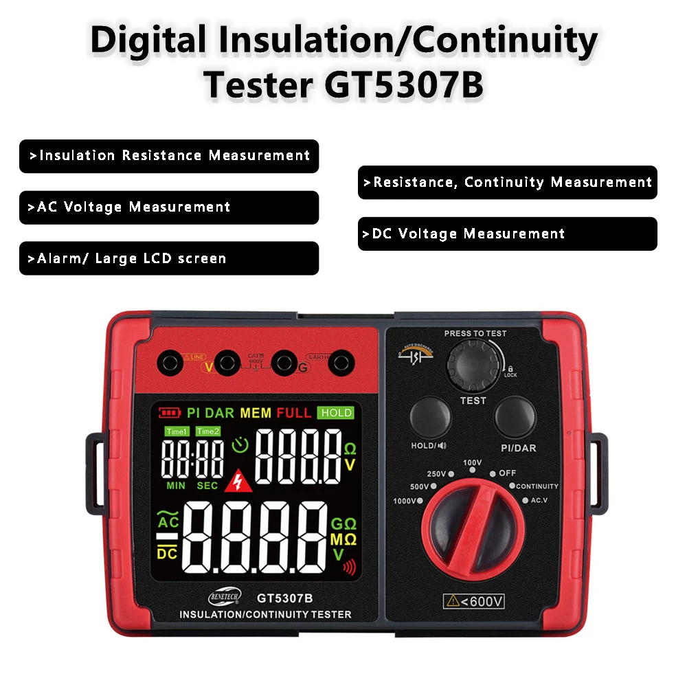 5PCS Digital Insulation/Continuity Tester GT5307B High Voltage Megohmmeter Insulation Resistance Meter Kit Resistance Ohm Meter