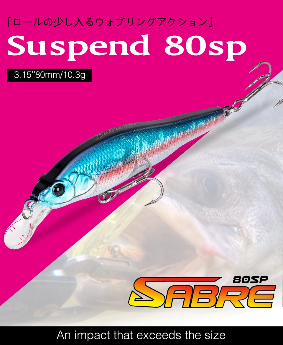 TSURINOYA 3,15 Zoll 80SP Suspend Minnow Sabre 80 mm 10,3 g künstlicher Bass Pike Hard Baits Shiner Shad Angelköder Jerkbait – Detail 3