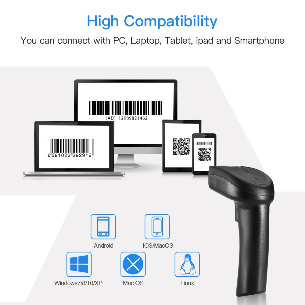 Eyoyo 1D 2D QR Bluetooth Handheld Bar code Scanner Bluetooth & 2.4G Dongle Wireless & Wired CCD PDF417 Data  Matrix Bar Code