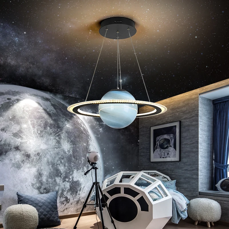 Led Planet Children Room Pendant Lamp Creative Glass Ball Hanging Light Boy Girl Living Bedroom Space Reading Indoor Deco Light