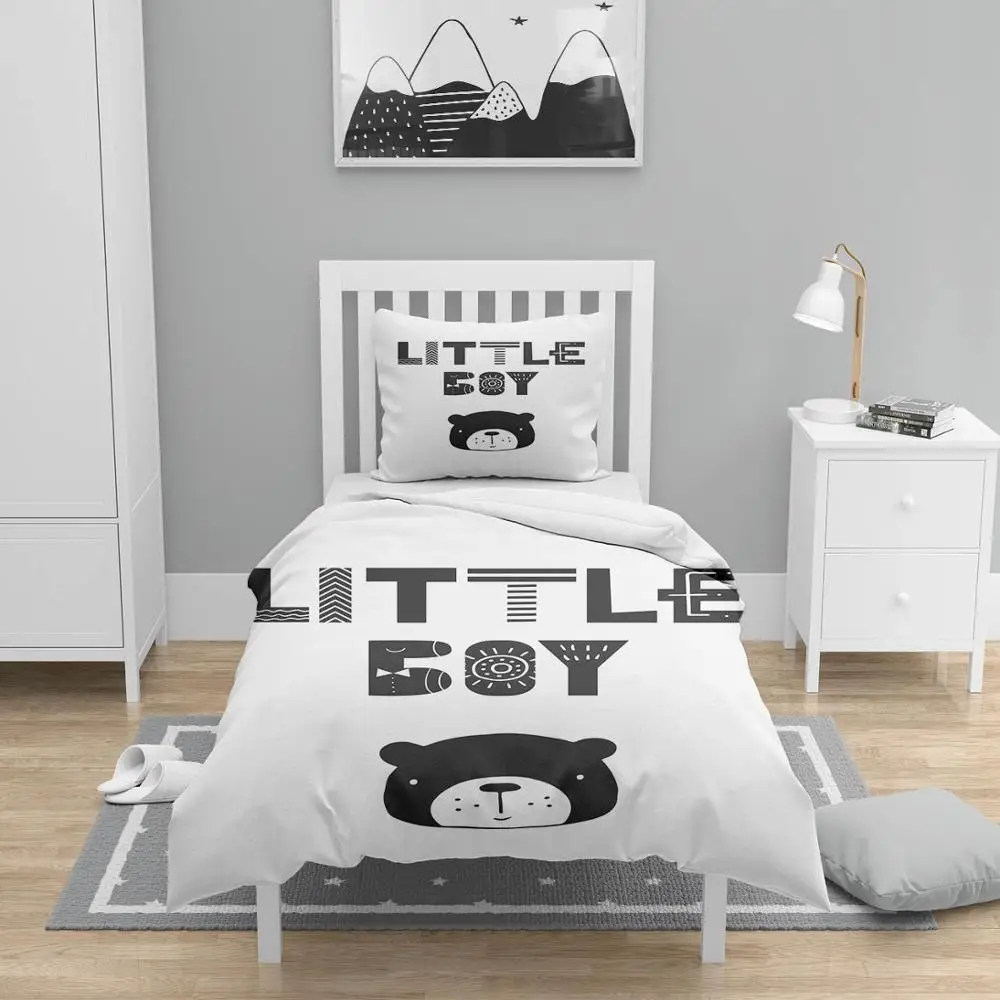 

Else 4 Pcs Black White Little Boy Bear Nordec 3D Print Cotton Satin Chidren Kids Duvet Cover Bedding Set Pillow Case Bed Sheet