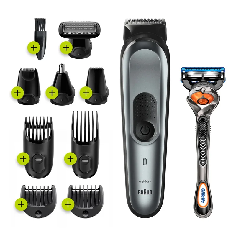 Braun all in one MGK 7221 tagliacapelli e tagliacapelli-Set 10 in 1, Gilletfe Fusión5 ProGlide, 4 pettini