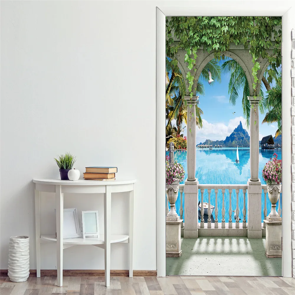 Corridor Bedroom Wall Decoration House Renovation Door Sticker Modern Life Design Adhesive Poster Vinyl Waterproof Flower Murals