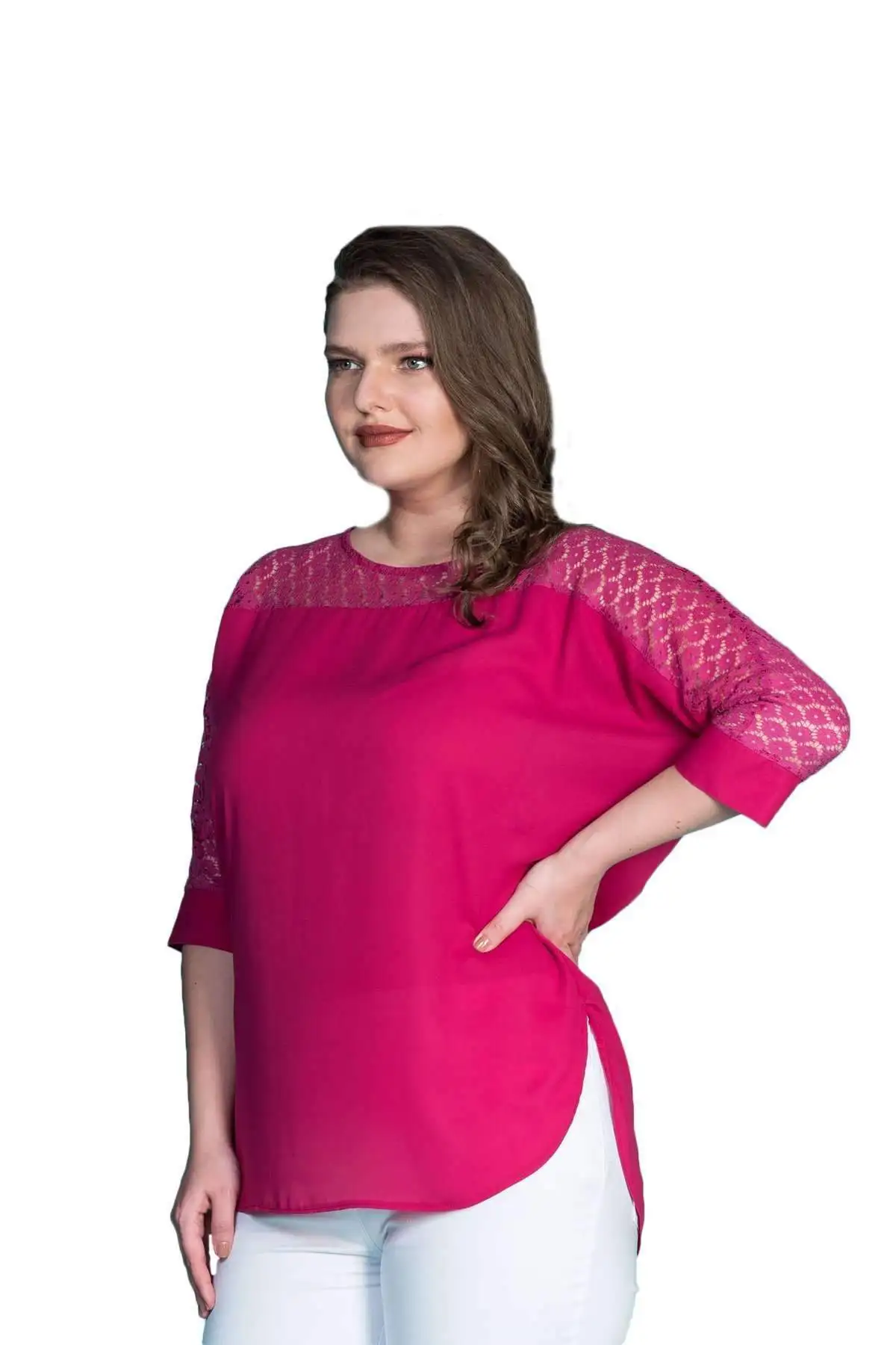 Hanezza Plus Size Lace Garnili Crepe Blouse