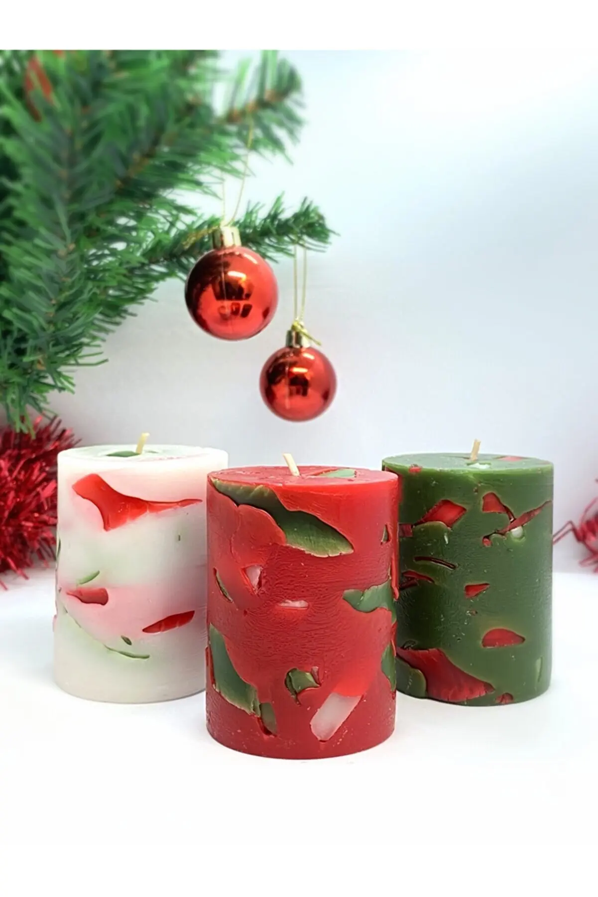 3 Piece Candle Set Home Decoration Soy Candles Design Gift Products 5,5x7 Cm Size Vanilla Pine Raspberry Flavored Fragrant