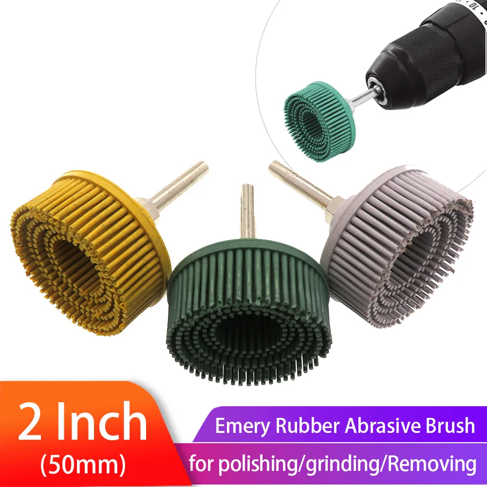 

Bristle Disc 2Inch Emery Rubber Abrasive Brush Polishing Grinding Wheel With Attachment for Burr Rust scratch Removal