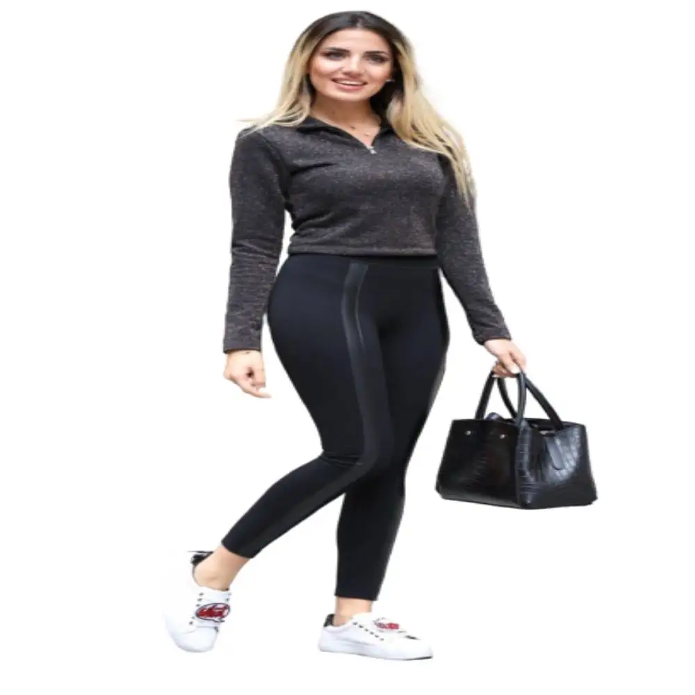 Women's Black Front Leather Striped High Waist Compression Winter Leggings Fitness Stacked Plus Size Women Sport Women christma