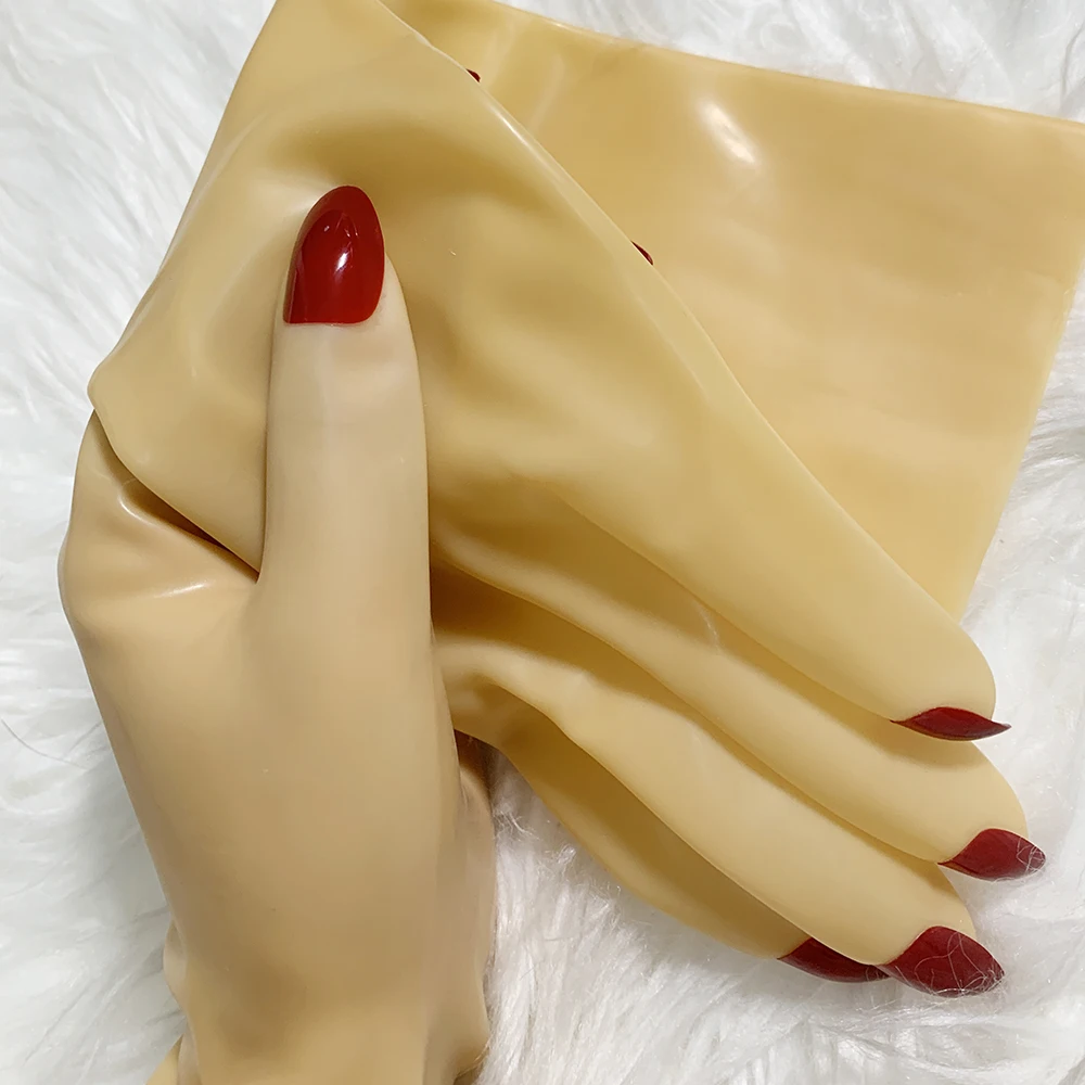 

Men's Fetish Unisex Flesh Latex Rubber Zentai Short Gloves With Nails Art Cosplay Kigurumi Gloves For Crossdresser