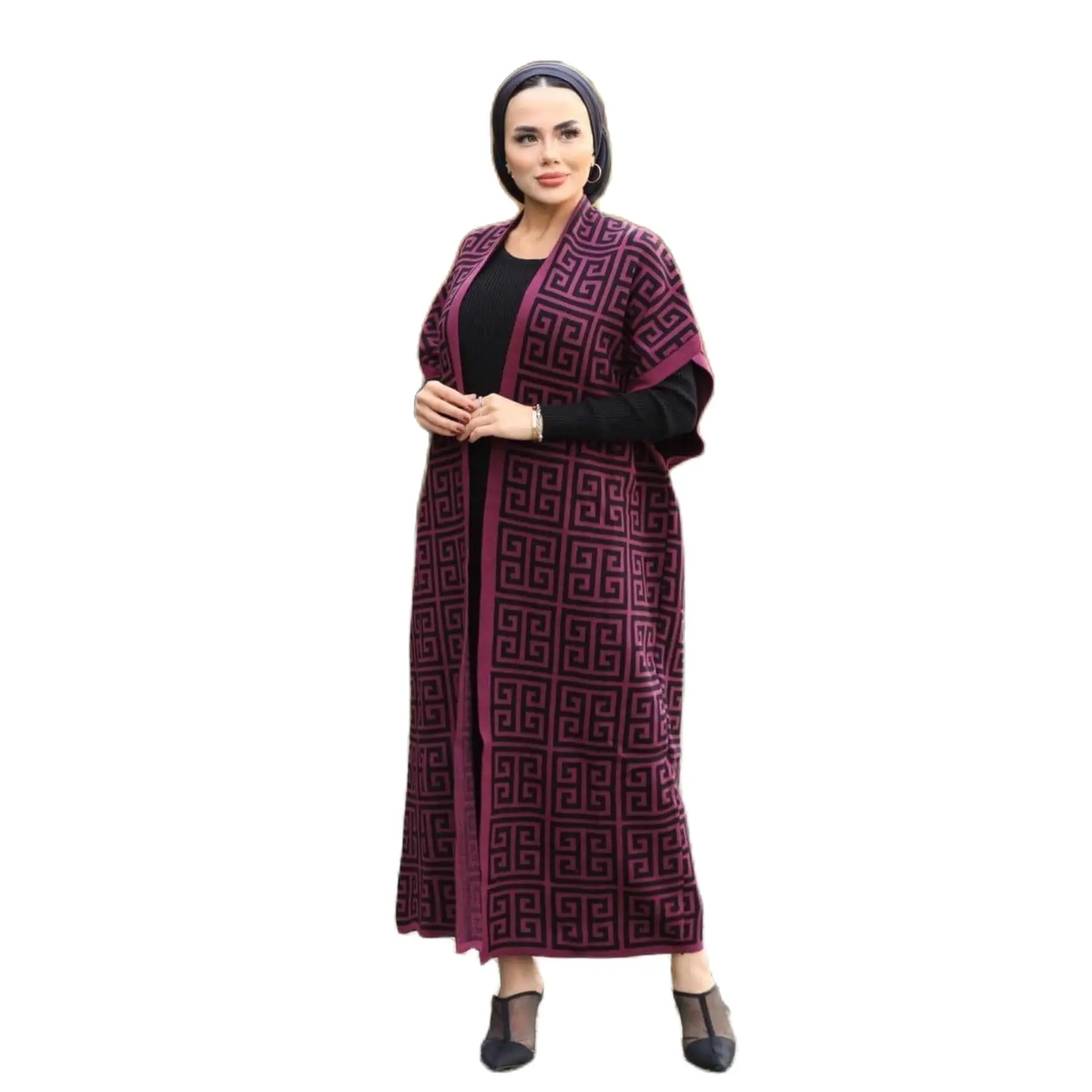 2 Piece Women\'s Knitted Set Maxi Embroidery Dress and Patterned Bat Wing Sleeve Cardigan Labyrinth Pattern Knitwear Turkey 2021