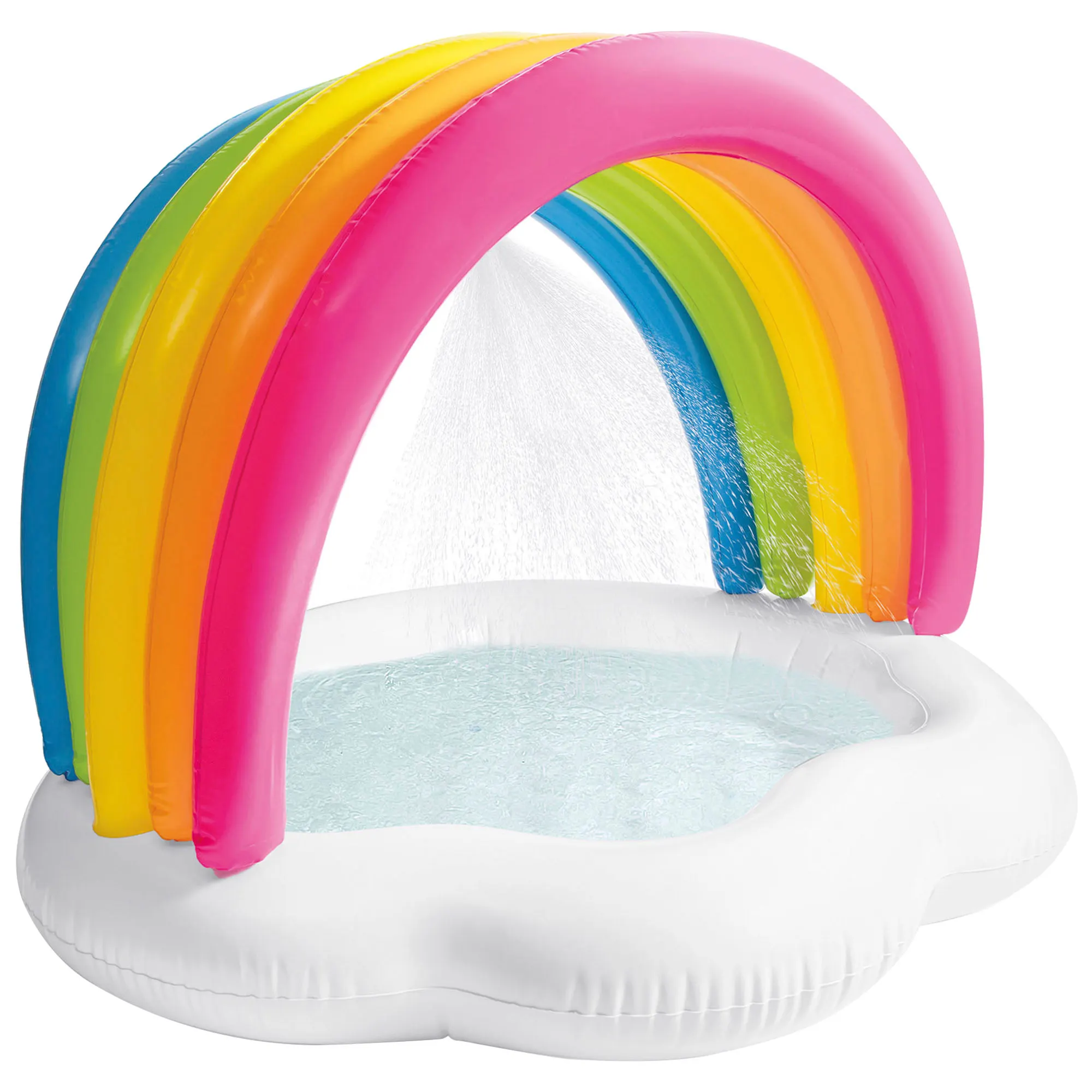 Rainbow children's pool with awning and sprinkler INTEX, summer toys, baby bouncy pool, kids pool games, children's inflatable pool, outdoor playground, INTEX pools, Rainbow Pool