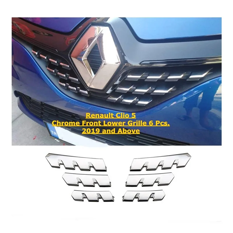 

For Renault Clio 5 Chrome Front Lower Grille 6 Pcs. 2019 and Up. Stainless Steel. A + Quality Modified Design Accessory