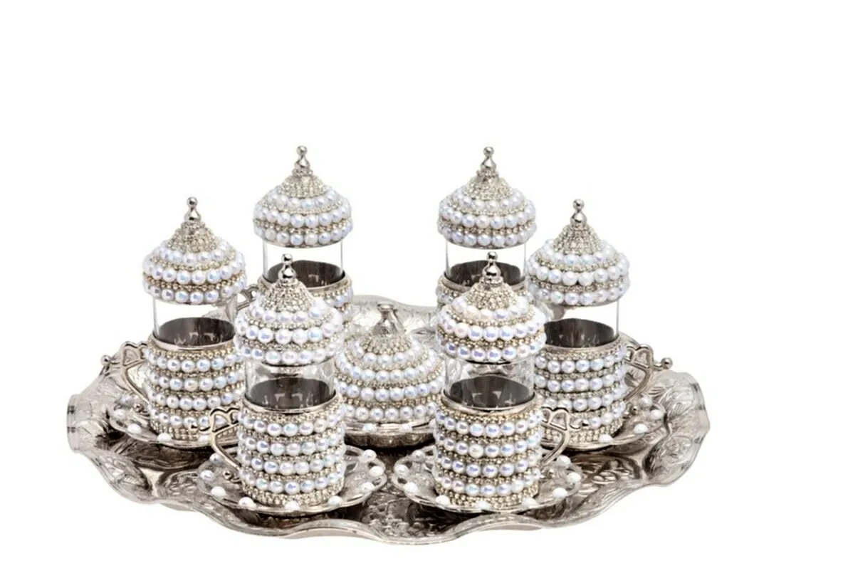 Turkey authentic AMAZING Silver Pearl Swarovski Stoneware Set FREE SHIPPING FREE SHIPPING