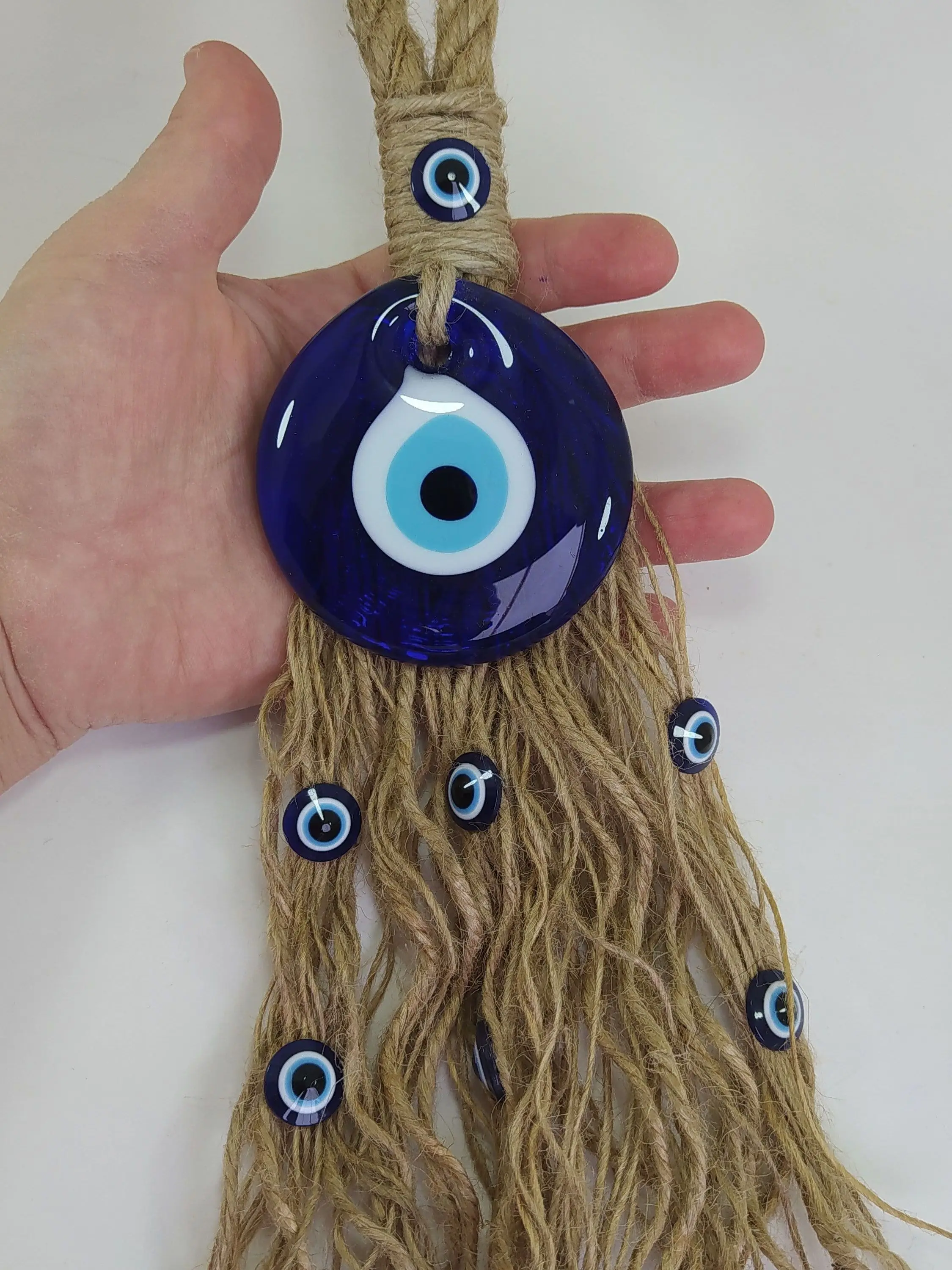 Macrame Evil Eye 7 cm Glass Bead Pendant Charm Turkish Handmade Amulet Wall Hanging Talisman Boho Home Decor Made in Turkey