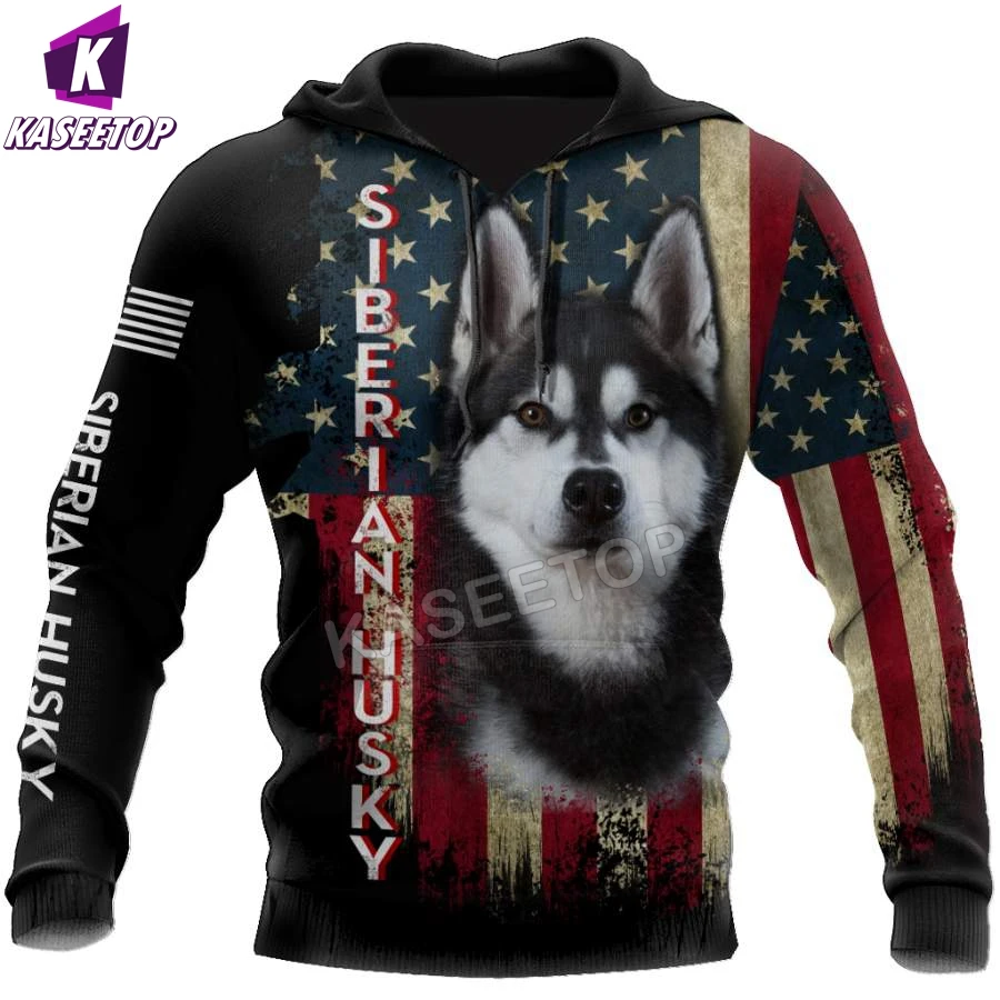 Black Husky Siberian American Flag 3D Printed Autumn Men Hoodies Unisex Pullovers Zip Hoodie Casual Sweatshirt Street Tracksuit