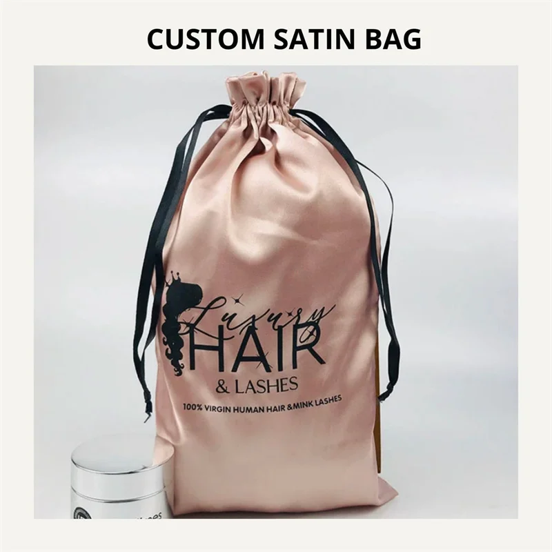 Custom Logo Hair Bags for Bundles, Hair bags for Wig, Satin Drawstring Hair Bags,Wholesale Wedding Satin Gift favor bags