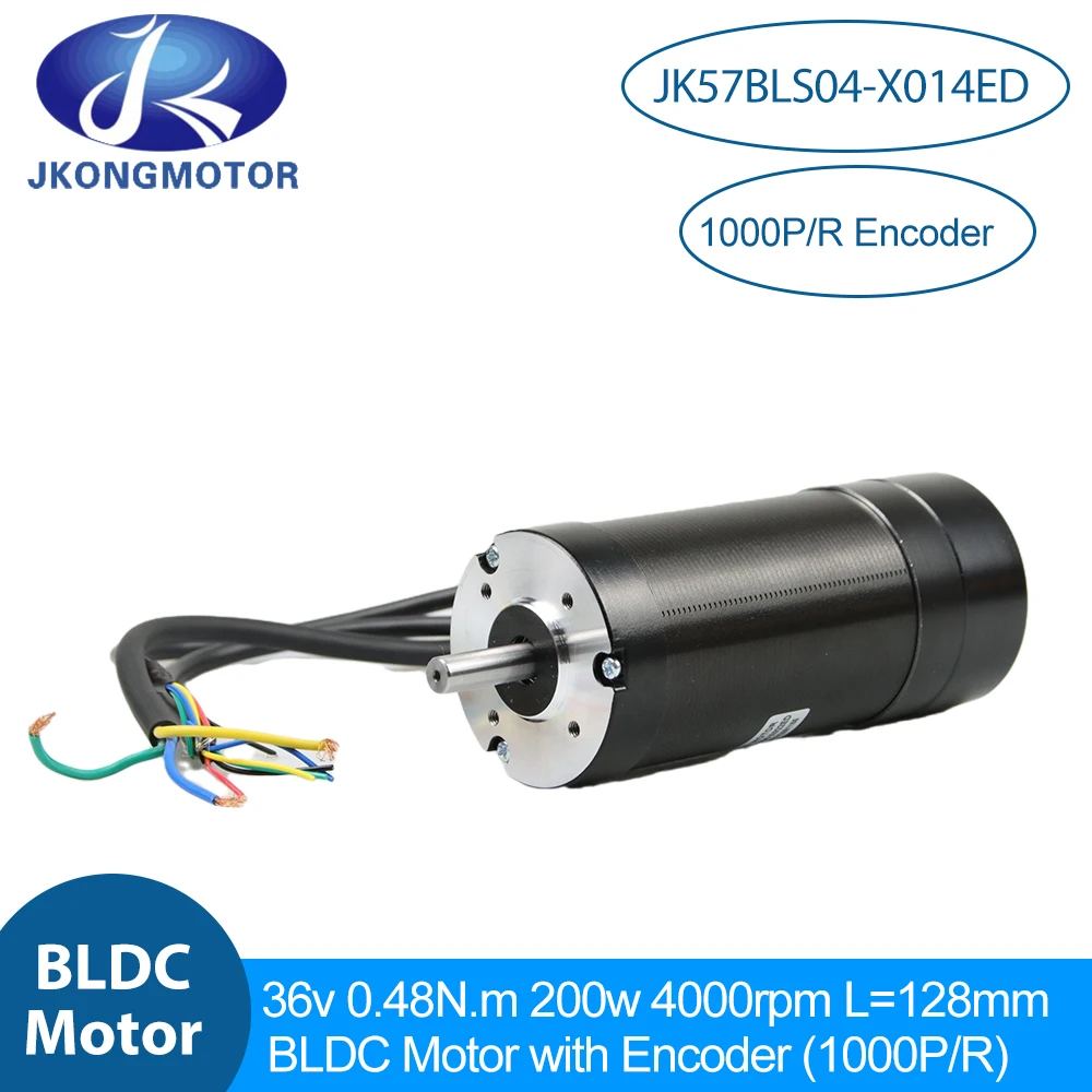 

Jkongmotor JK57BLS04-X014ED 57mm Brushless DC Motor 36V 200W 0.48N.m 4poles BLDC Servo Motor with Encoder 1000P/R For DIY Design