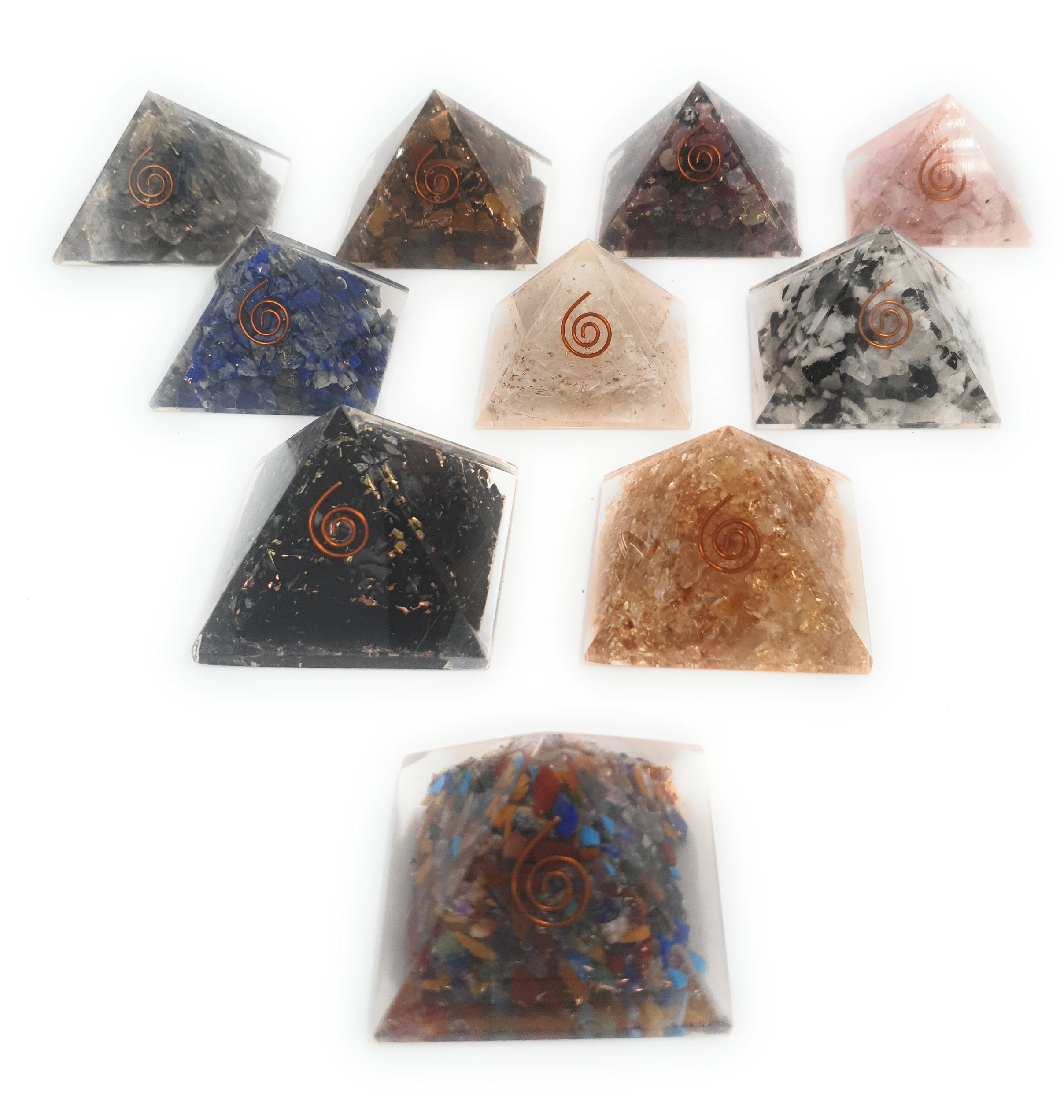 Orgonite harz pyramide mit Mineral lapis lazuli rose quarz Shungit Mondstein 5x5cm verwandelt energie zu positive fengShui