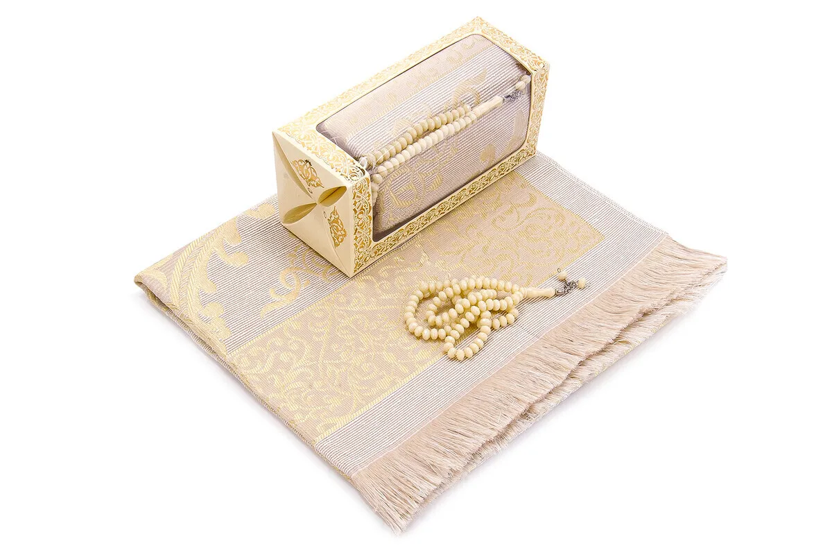 Arabic Quran Holy Miswak Muslim Elhamdulillah Ramadan Set, İslamic Prayer Rug Hacerül Esved Essence Skullcap Rosary Gift Box the First Class High