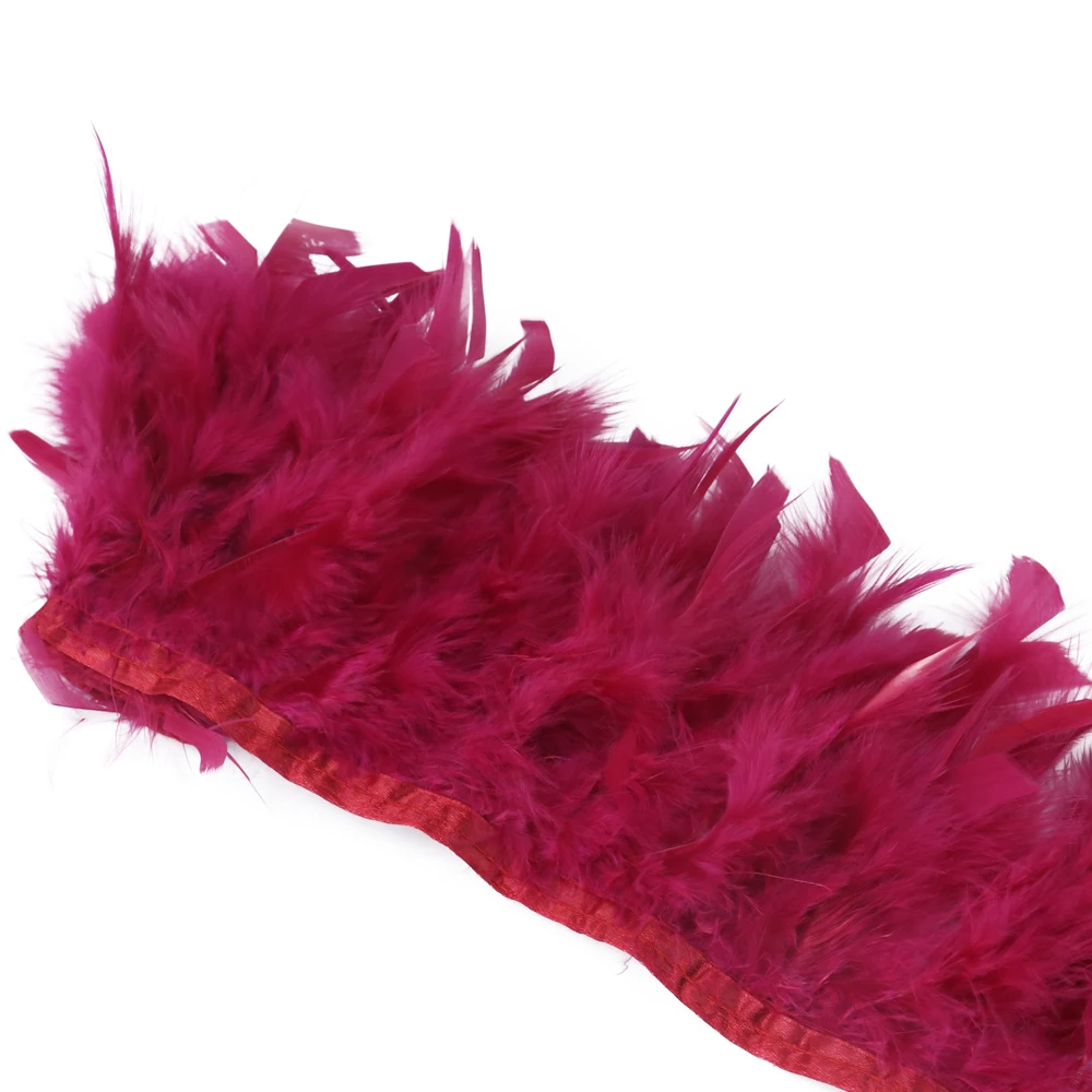 10-15 CM piume di tacchino rosso bordeaux Trim per la decorazione dell\'abito da sposa pennacchi Marabou su frangia 2 metri accessori di abbigliamento