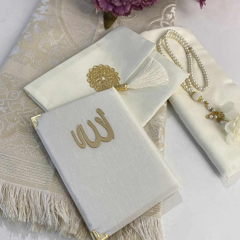 Eid Mubarak Islamic Gift Set White Prayer Mat Velvet Yaseen Book Tasbeeh Shawl Favors Coran Muslim Mothers Day Quran Ramadan