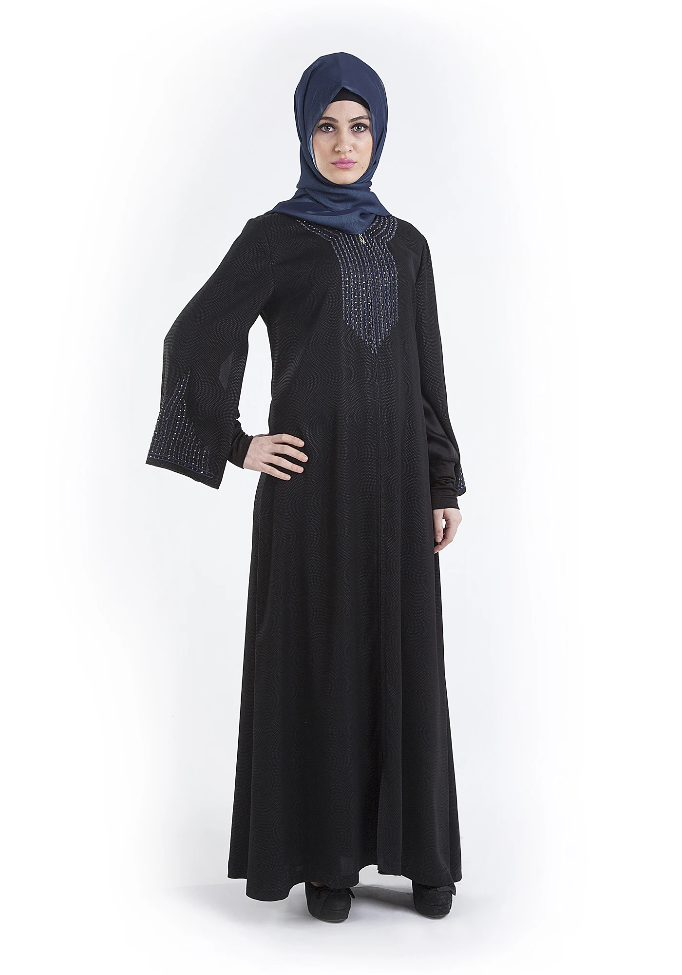 

Muslim Fashion Abaya Front Zipper Dubai Silky Soft Ladies Stony Turkey Luxury Ferace Arab High Quality Elegant Women 005