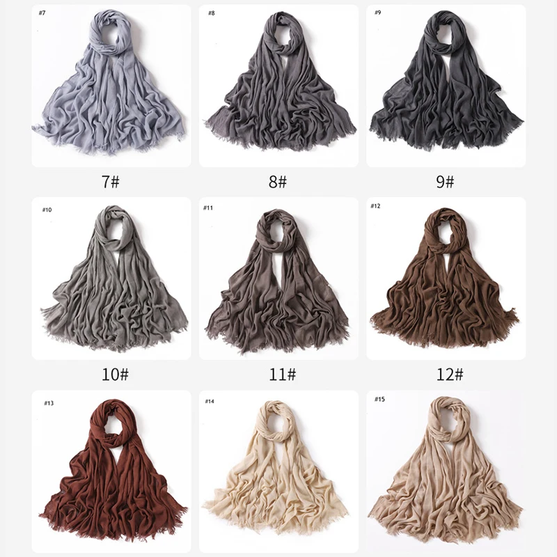 New Crinkle Rayon Hijab Women Muslim Scarf Shawls Solid Headscarf Wraps Big Size Plain Islamic Turban Tassel Headbands Foulard