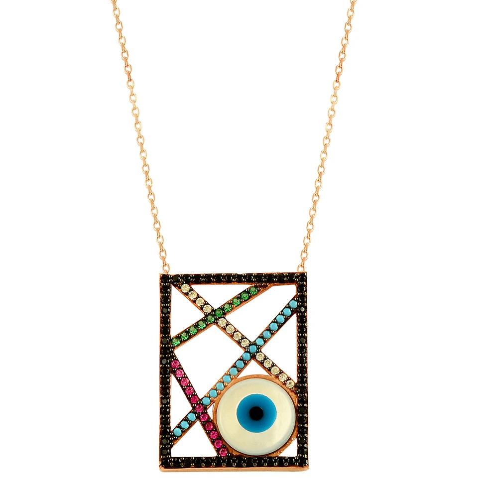 Evil Eye Necklace Silver Women Turkish Evil Eye Statement Boho Trendy Multicolor Rose Gold Necklace 925 Sterling Silver