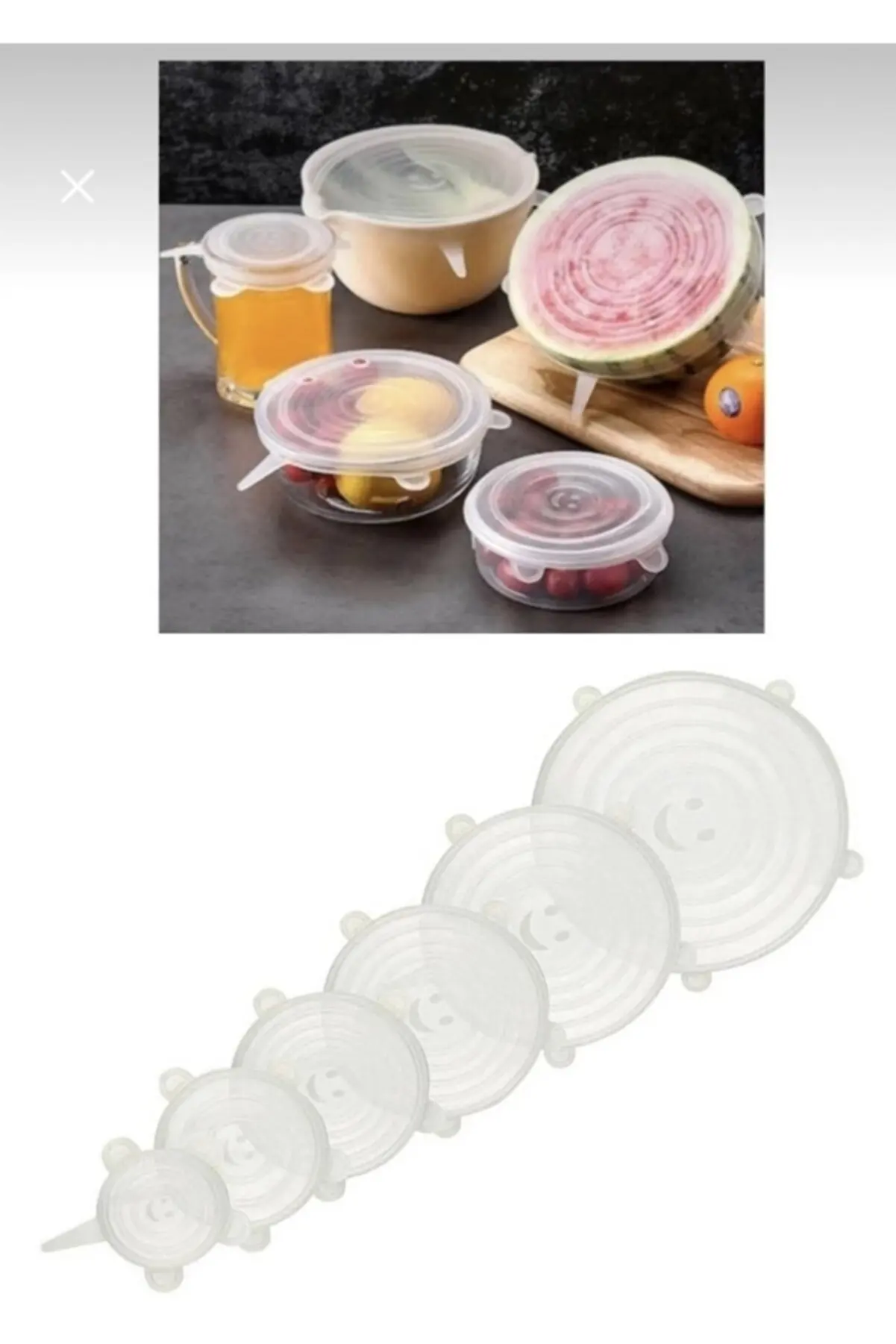 

6 Pcs Silicone Stretch Lid Food Protector Cookware Plate Cap Reusable Cover Keep Fresh Storage Transparent