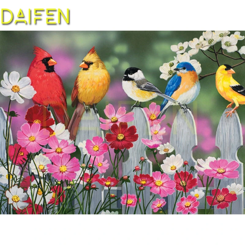 Full Round Diamond mosaic Bird fence flower Full Square Diamond painting scenery Rose bird 5DDIY Diamond embroidery Cross stitch