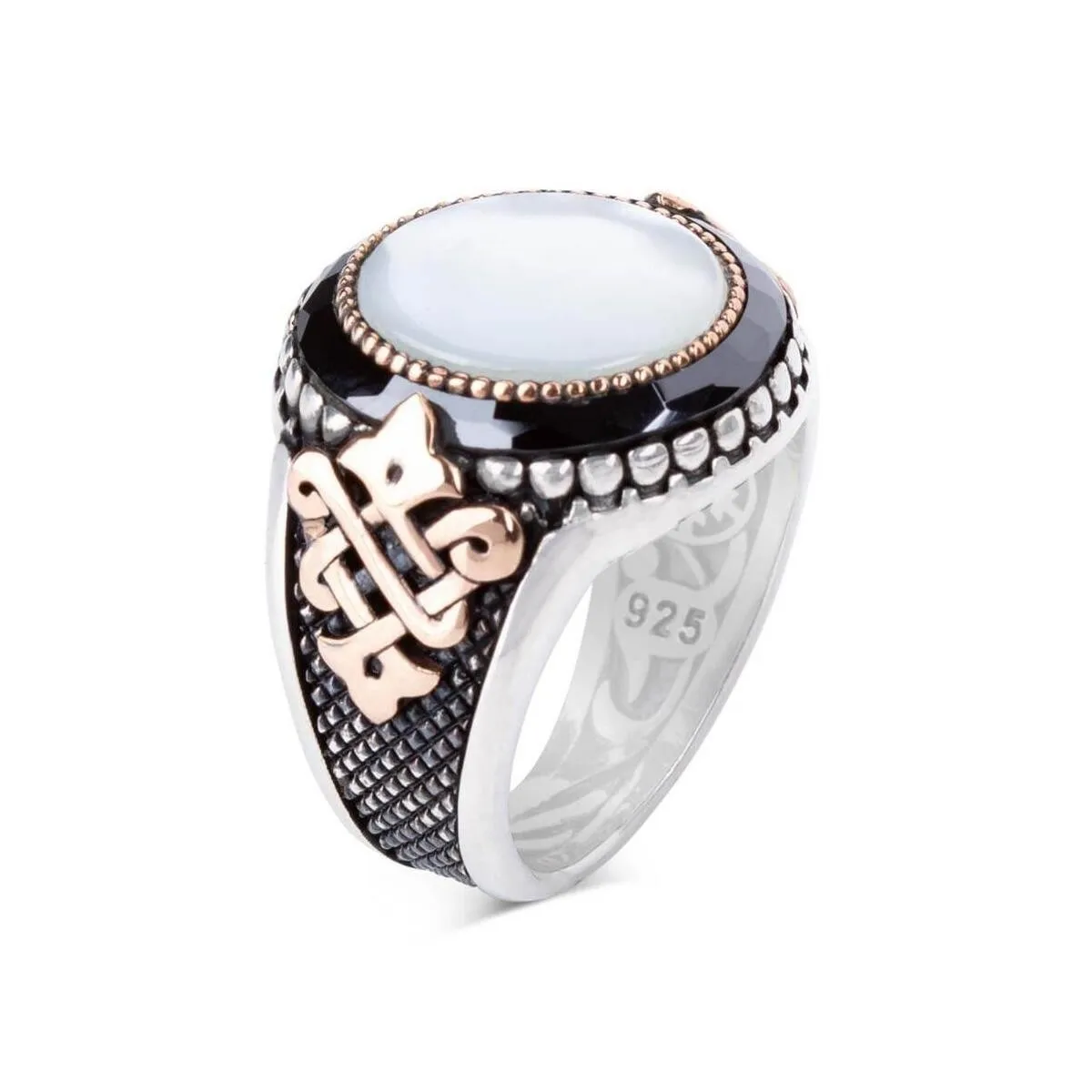 925 Sterling Silver Special Design In Mother-Of-Pearl Stone With Zircon Stone Men's Ring Exclusive Chic Accessory for Men