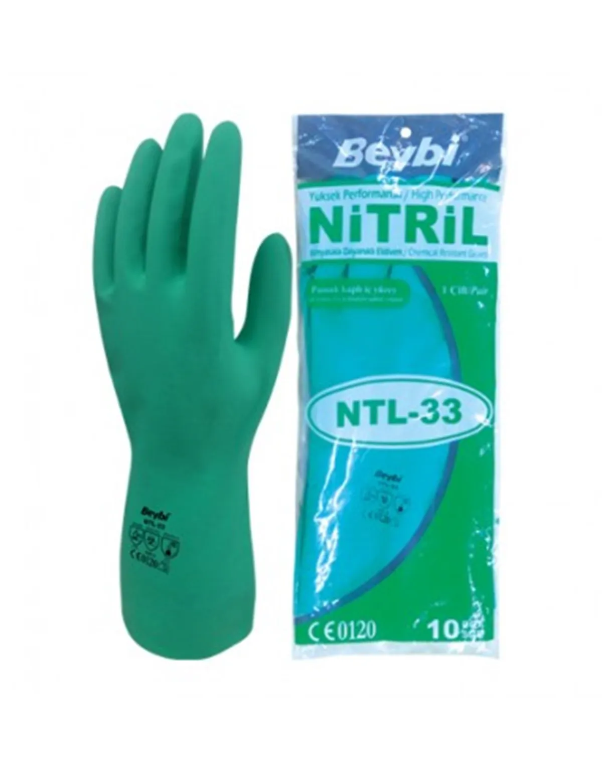 

Beybi Green Nitrile Chemical Gloves 33Cm 5 Pcs ,Resistant to heavy chemicals and solvents such as detergent, grease and oil