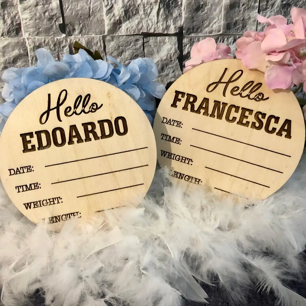 Baby Birth Sign with Custom Name Stats Sign Wooden Milestone Card Month Personalized Newborn Children Photo Props Gift Favor