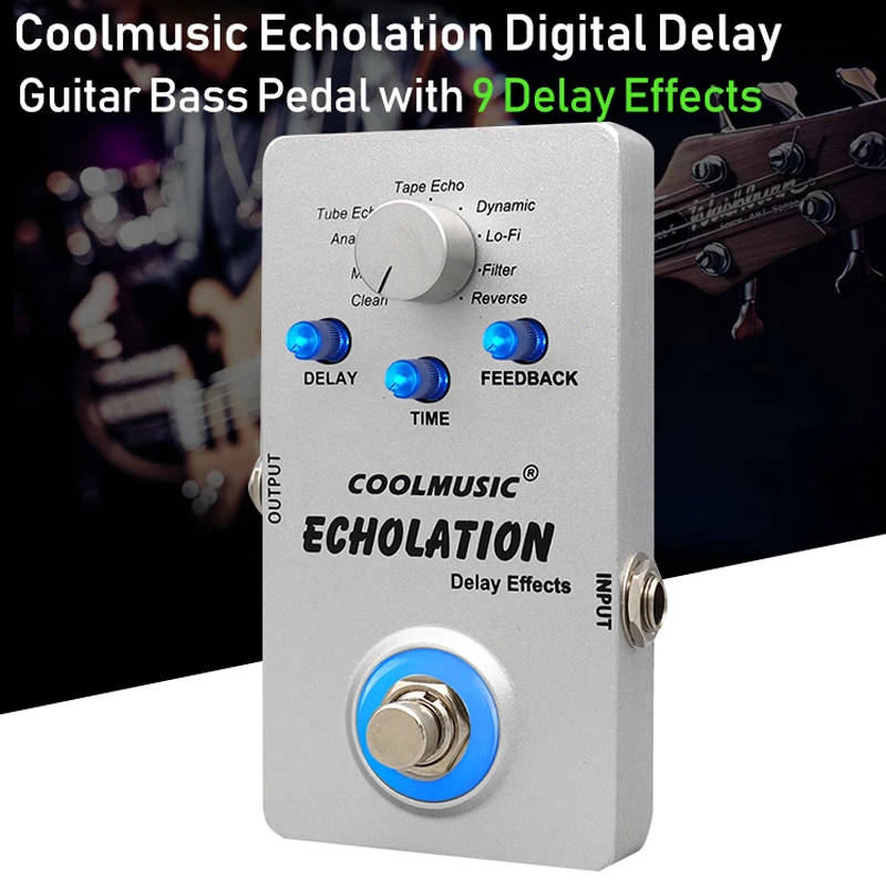 COOLMUSIC A-DE01 Echolation Guitar Accessories Digital Electric Guitar Delay Pedal with 9 Effects True Bypass Full Metal Shell