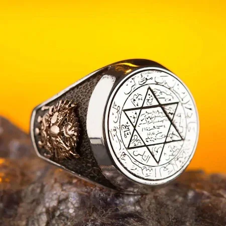 Ottoman Crested Seal Of solomon Ring Islamic 925 sterling gumus solomon yazisiErkek Ring 925 sterling Islamic Muslim prayer dubai iran