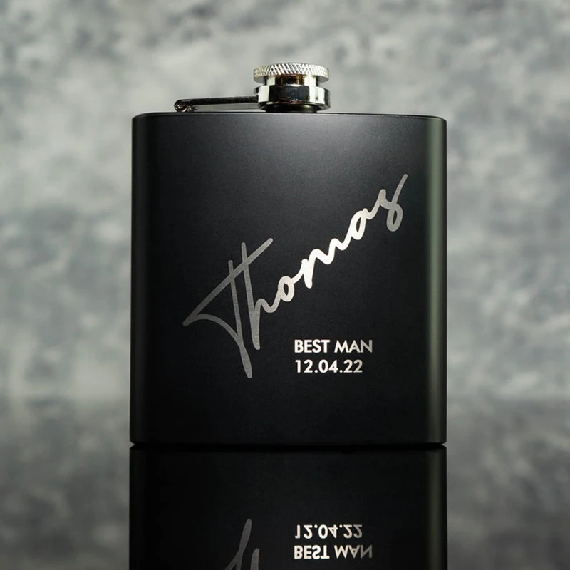 Personalized 6OZ Pocket Portable Stainless Steel Hip Flask Whiskey Metal Alcohol Bottle Groomsmen Gift Matte Black