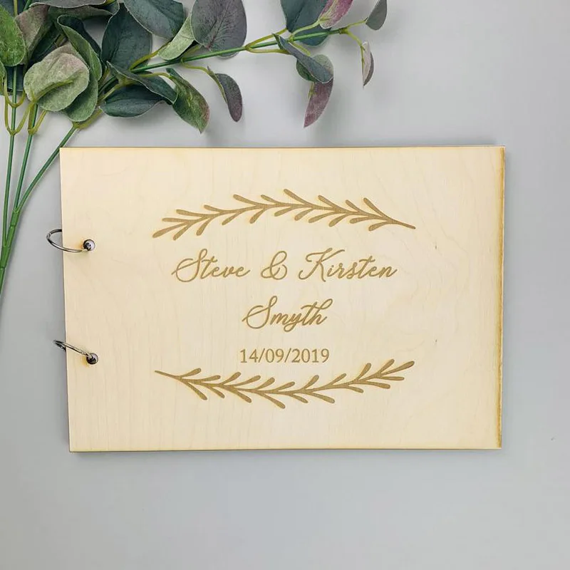 Personalized Name Date Calligraphy Wedding Guest Book Laser Engraved Wedding Guest Book,Rustic Wooden Guestbook,Photo Album