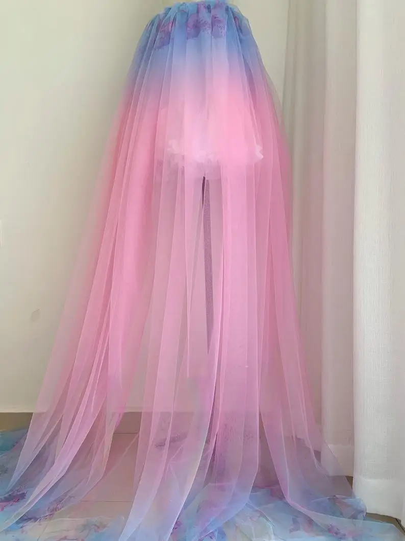 5 Yards Dip Dye Style Tulle Fabric With Ombré Colors Pink And Blue Tulle Fabric With Unicorn And Rainbow For Girl Dress