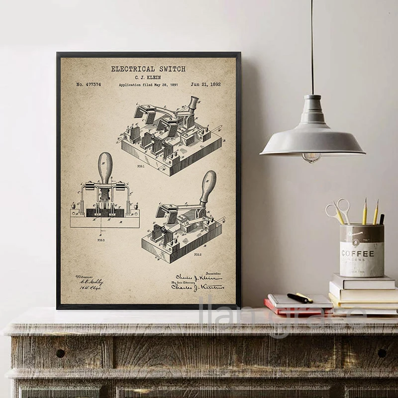 Vintage Lineman Patent Posters and Prints Powerline Technician Gift Safety Boot Blueprint Art Canvas Painting Wall Picture Decor