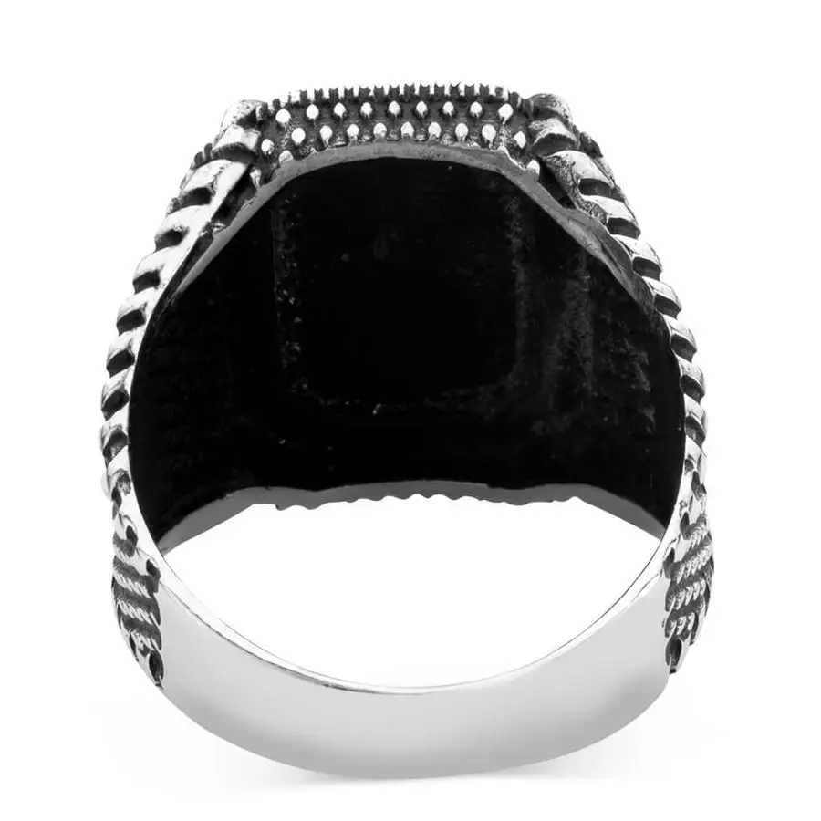 Silver Mens Ring with Black Onyx Stone Fashion Turkish Premium Quality Handmade Jawelery