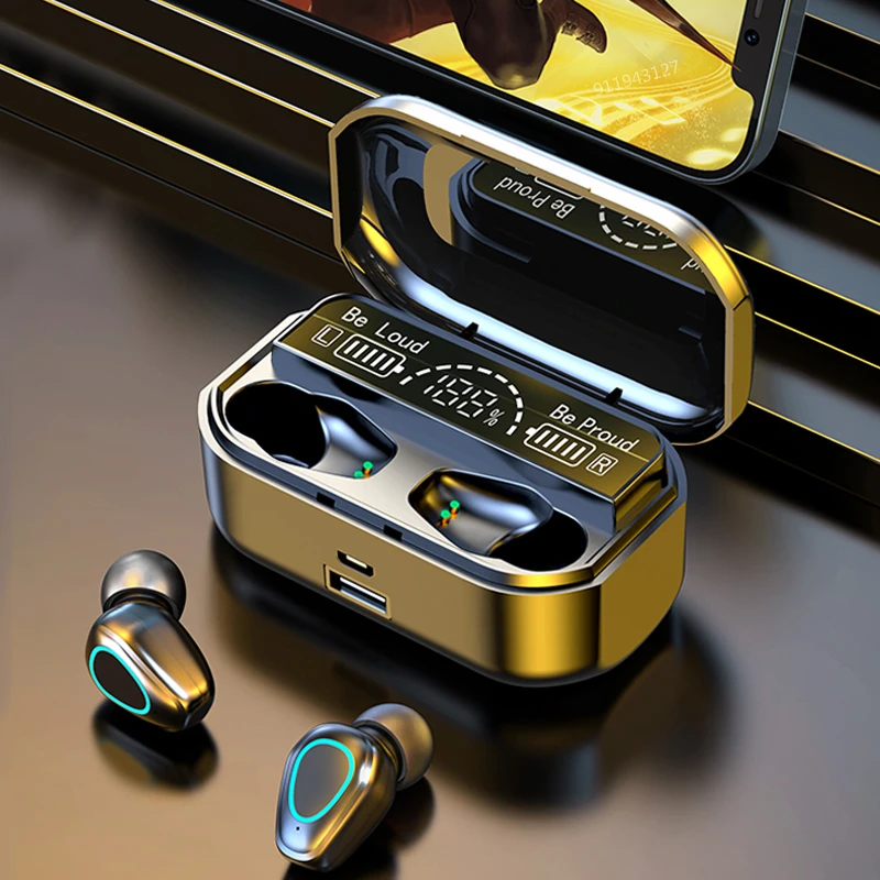 Auriculares inalámbricos TWS con Bluetooth 5,2, cascos deportivos impermeables con caja de carga de 3500mAh, reducción de ruido y micrófono