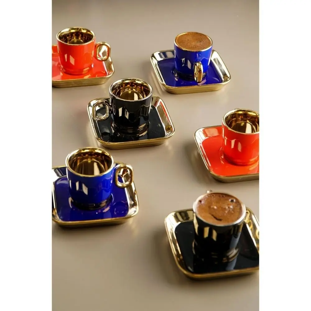 

12 Piece Porcelain Coffee Cup Set, 6 Square Square Espresso Cup and Saucer Coffee Supplies New House Gift Coffee Accessories