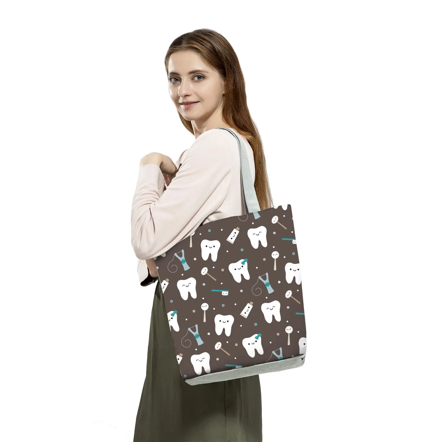 Nurse Print Handbags High Capacity Eco Reusable Shopping Bag Daily Casual Tote Cartoon Women Foldable Shoulder Bag Dropshipping