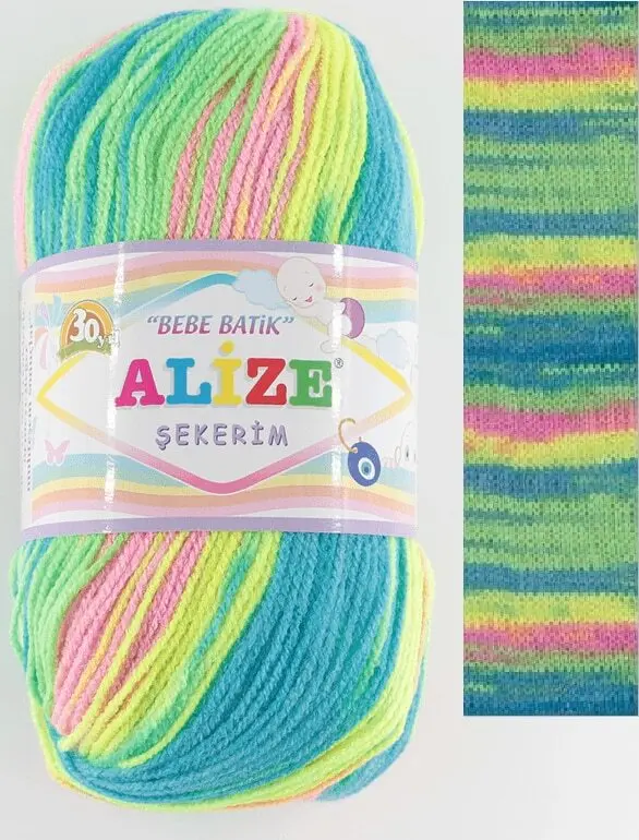 Alize Sekerim Baby Batik Balls Patterned Hand Knitting Yarn, 100 Grams 320 Meters, Acrylic, Autumn / Winter Season, Thread, Crochet, Clothes, Sport,