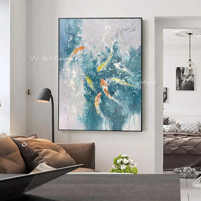 

2022 Pop Art Handpainted Ocean Sea Fish Swimming Oil Paintings on Canvas Modern Artwork Decoration Gift