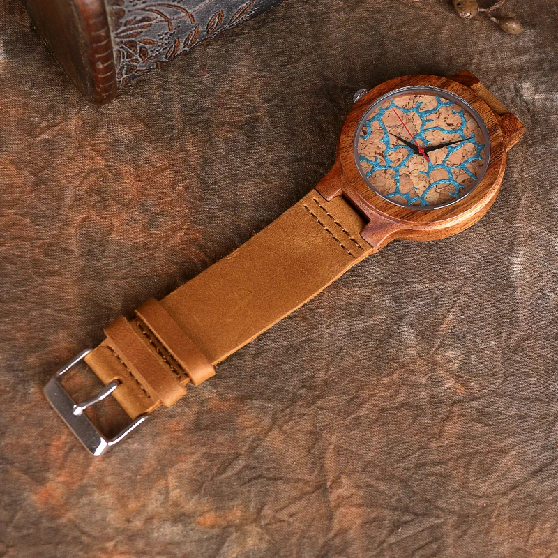 Relojes de madera con personalidad creativa para hombres de negocios, reloj de pulsera de madera de cuarzo con esfera grande a la moda, reloj de pulsera con correa de cuero Premium de lujo