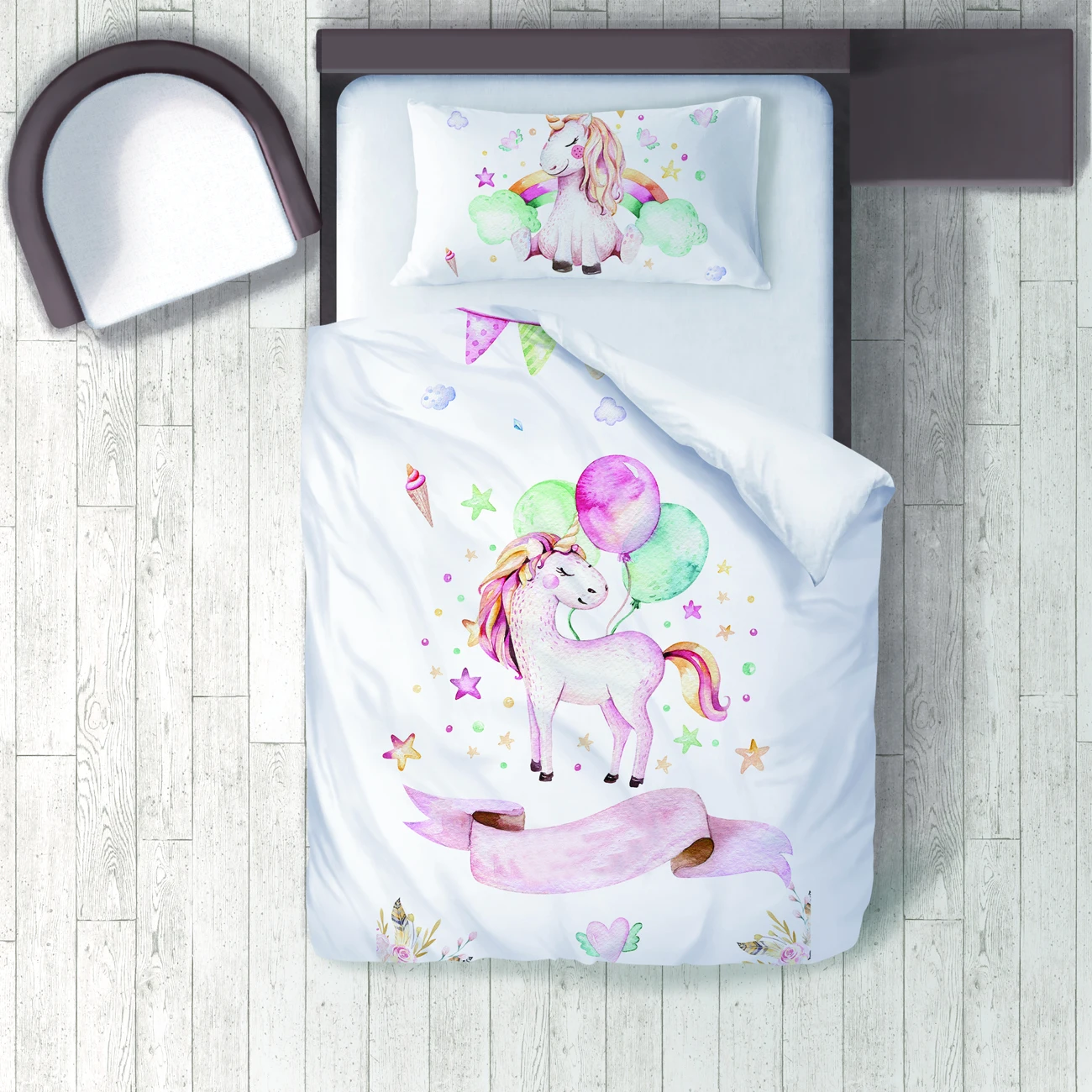 

Duvet Cover Set Bedding Set Pillow Case for Baby and Kids Room 3D Printed Rainbow Unicorn Happy Birthday Model 102