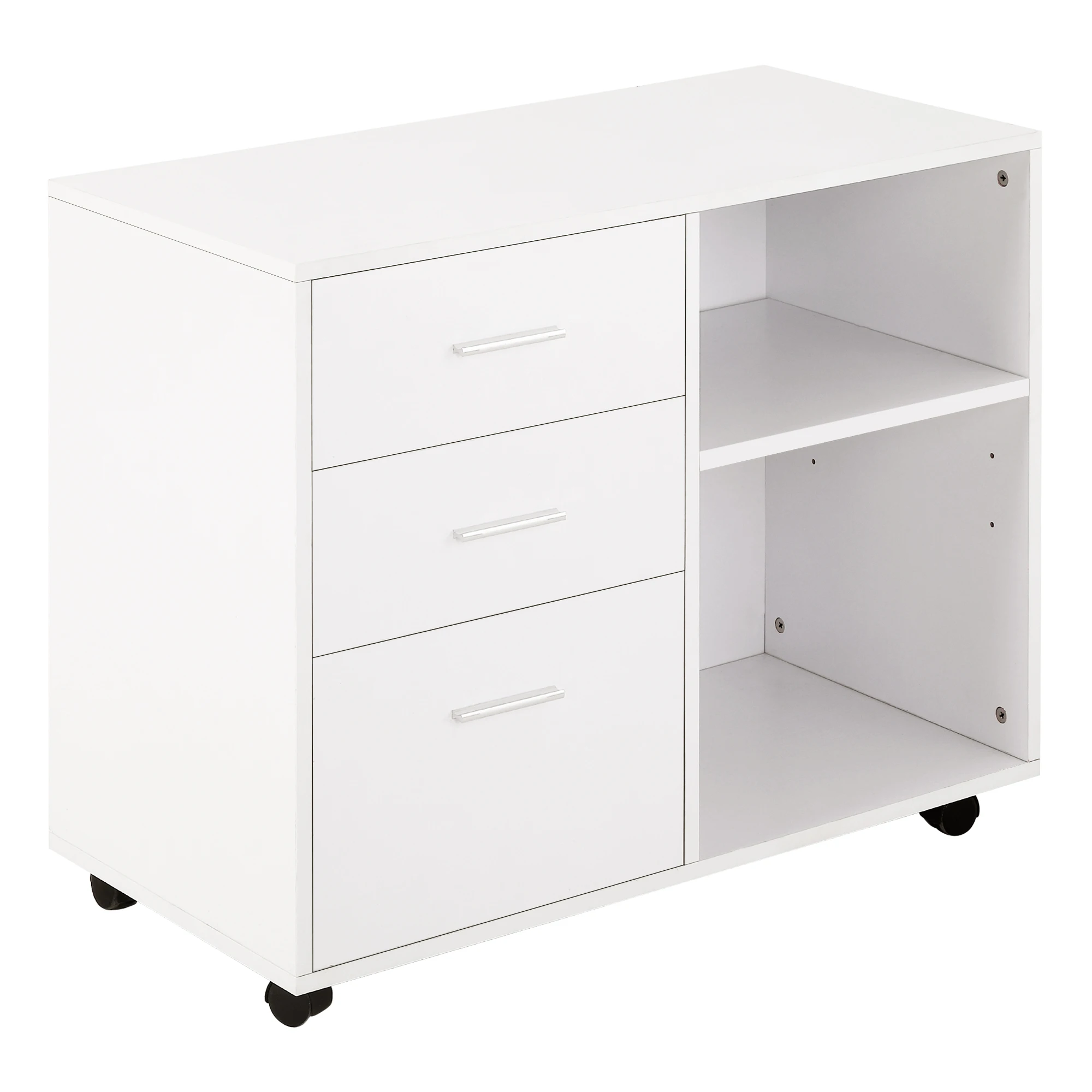 HOMCOM office cabinet with space for printer with 3 drawers adjustable shelf wheels large capacity white storage