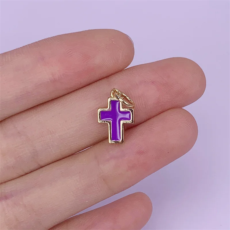 5pcs Enamel Brass Gold Plated Cross Pendant Charms 9x14mm Accessories For Making Necklace Bracelet Decorations